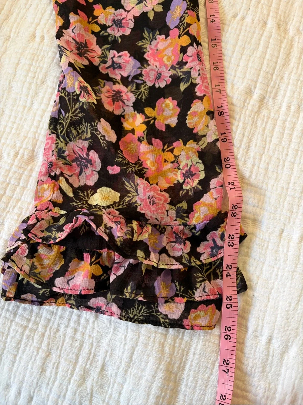 Free People Black Blouse with Pink, Purple & Yellow Floral Print Tie Front